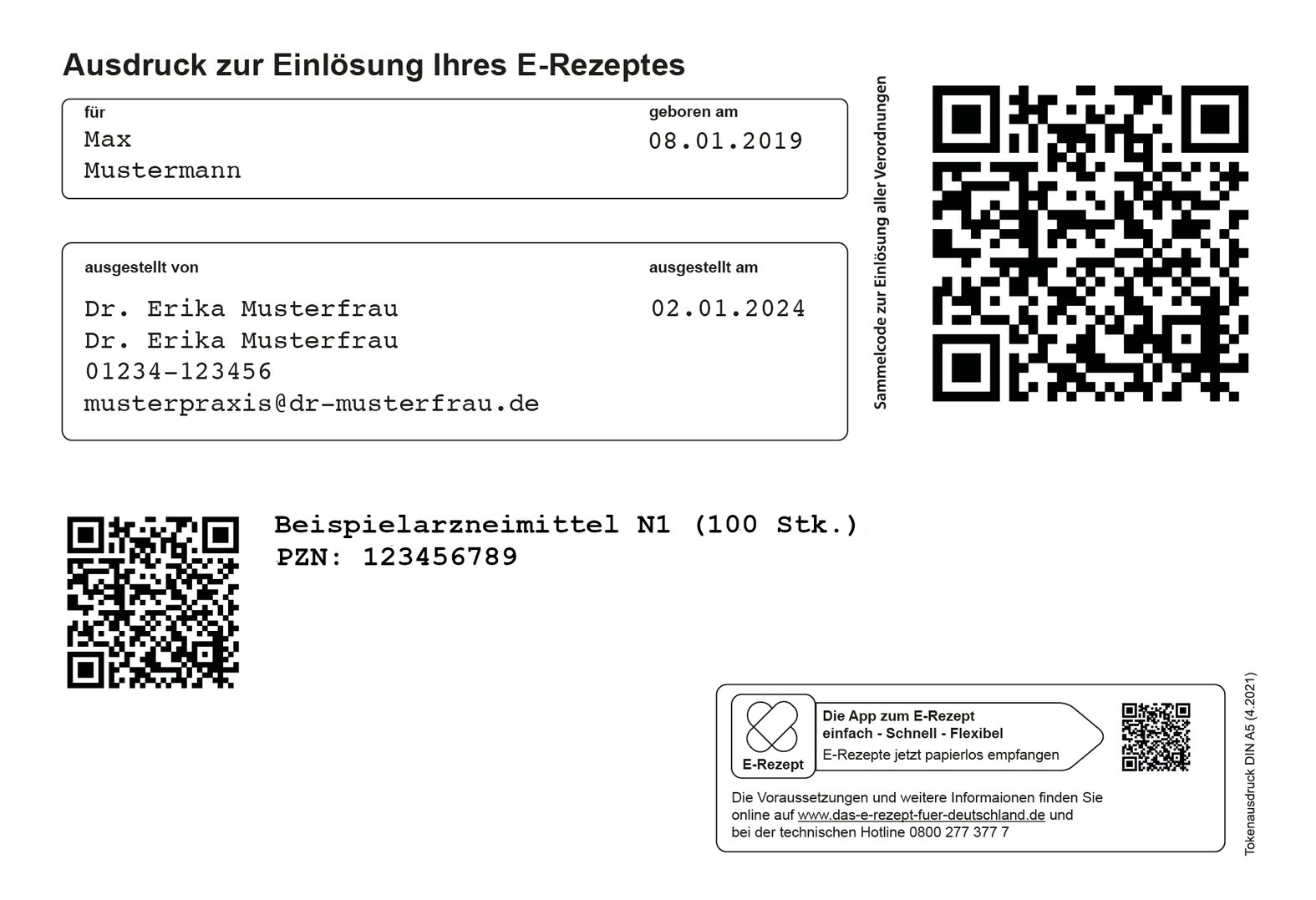 e-Rezept, Ausdruck weiß mit QR-Code