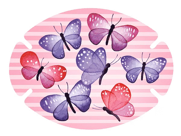 augenpflaster-motiv-schmetterlinge.png Viele Schmetterlinge auf pinkem Hintergrund