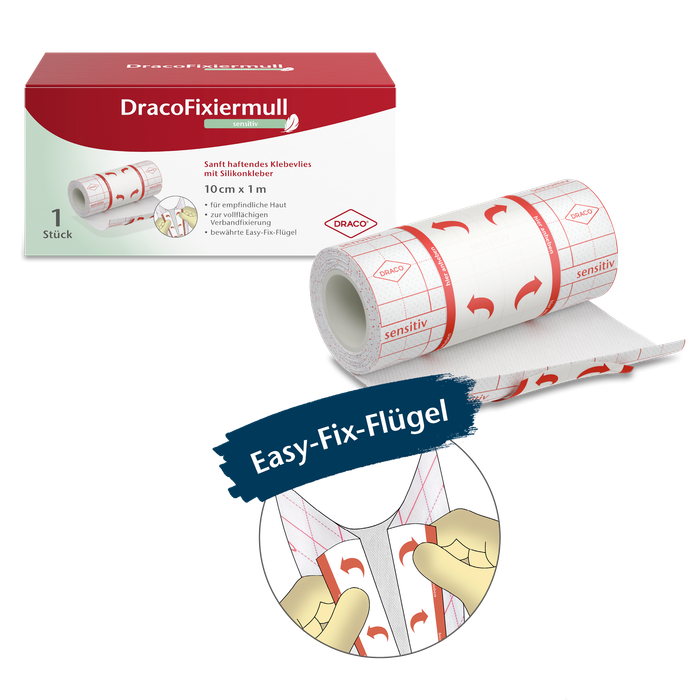 DracoFixiermull sensitiv Produkt Packshot Anwendung