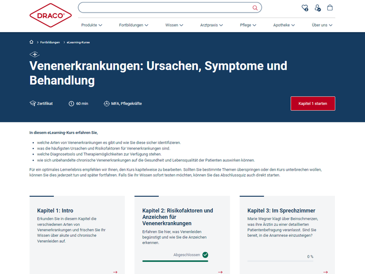 E-Learning Venenerkrankungen, Screenshot DRACO Wunde+