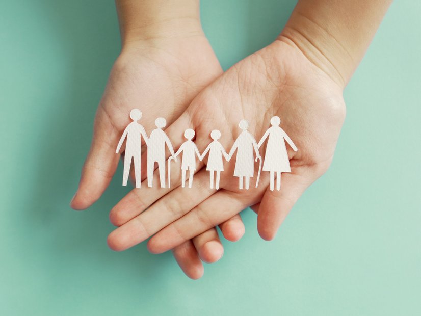 Pflege: Hände, Familie, Illustration