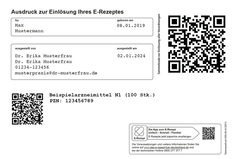 e-Rezept, Ausdruck weiß mit QR-Code