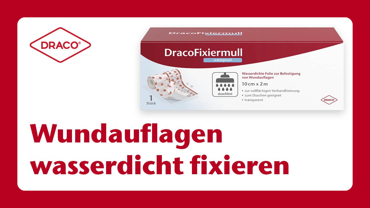 DracoFixiermull waterproof Anwendung zur wasserdichten Fixierung von Wundauflagen, Video