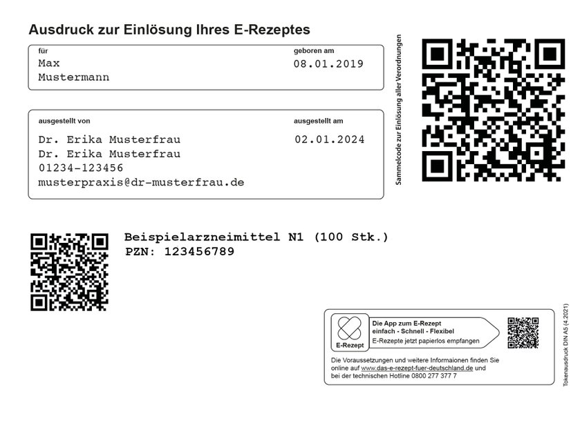 e-Rezept, Ausdruck weiß mit QR-Code