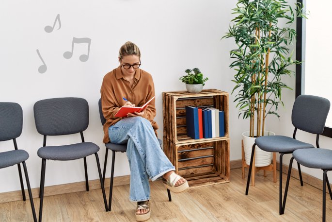 lesende Frau im Wartezimmer