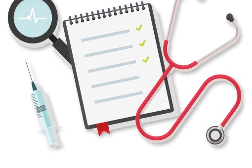 Impfung, Utensilien - grafische Darstellung Spritze, Stethoskop