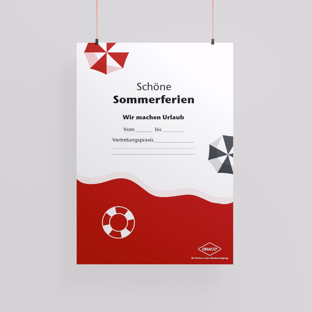 Aushang: Sommerferien - Arztpraxis "Sonnenschirm"