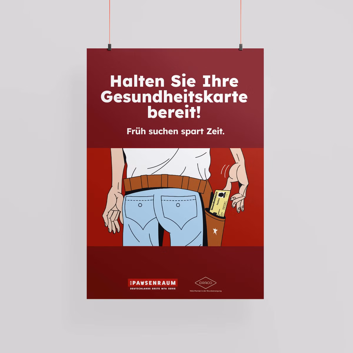 Plakat: "Halten Sie Ihre Gesundheitskarte bereit!"