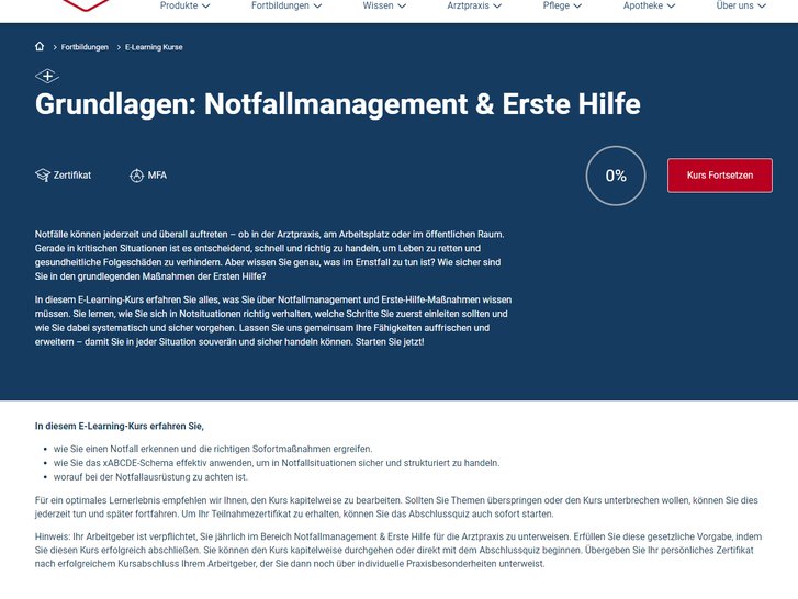 Jährliche Unterweisung Notfallmanagement, Screenshot DRACO Wunde+