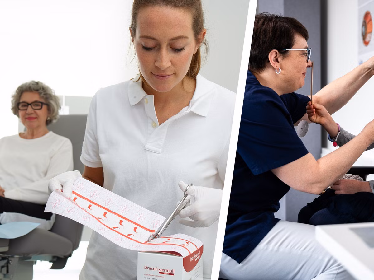 Medizinisches Fachpersonal versorgt Wunden bei Patientinnen mit Produkten von Dr. Ausbüttel