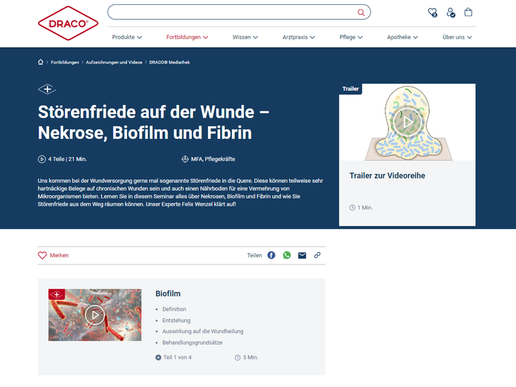 Biofilm, Nekrose, Fibrin-Videoreihe DRACO Wunde+, Screenshot