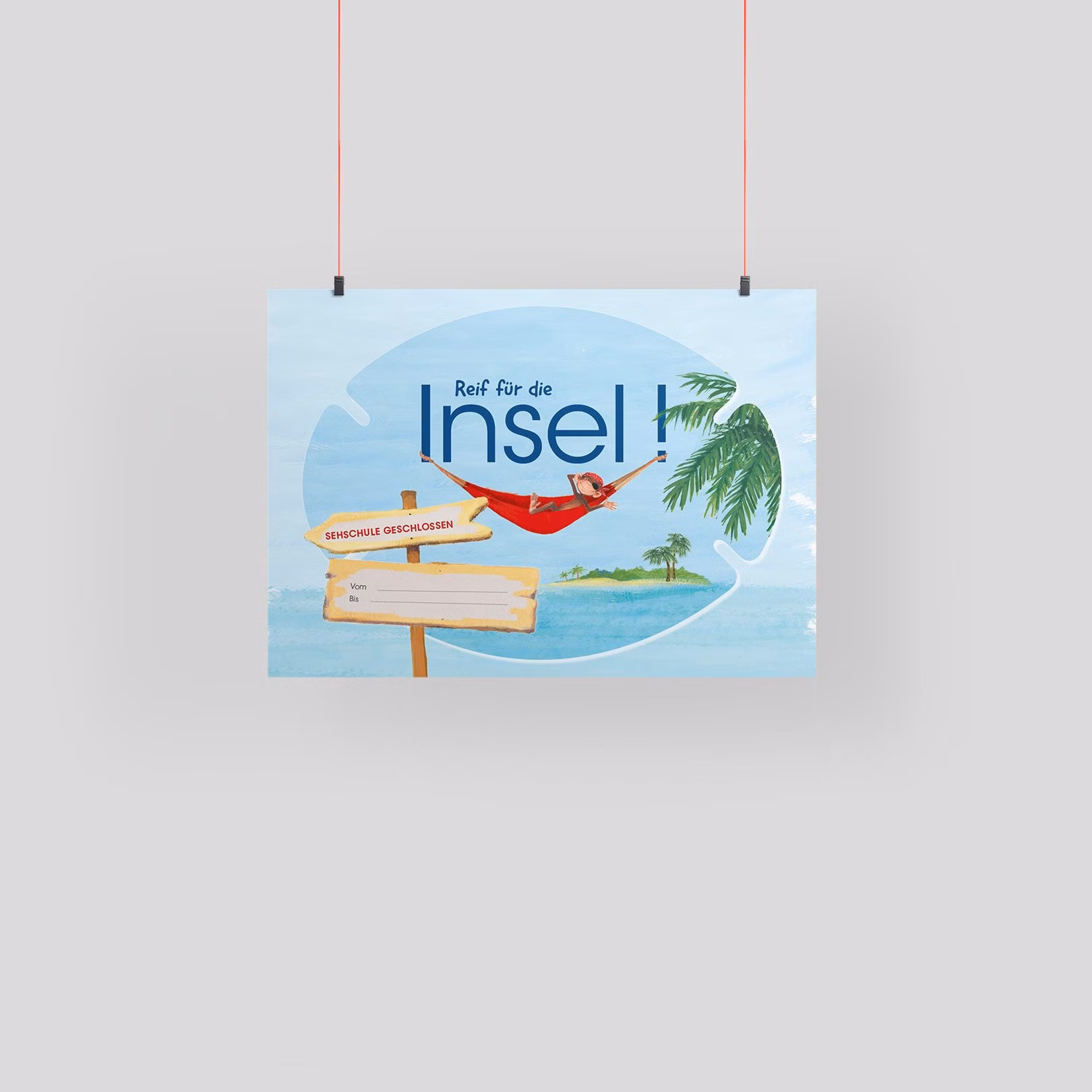 Praxisposter Abwesenheit Sehschule in der Farbe Blau