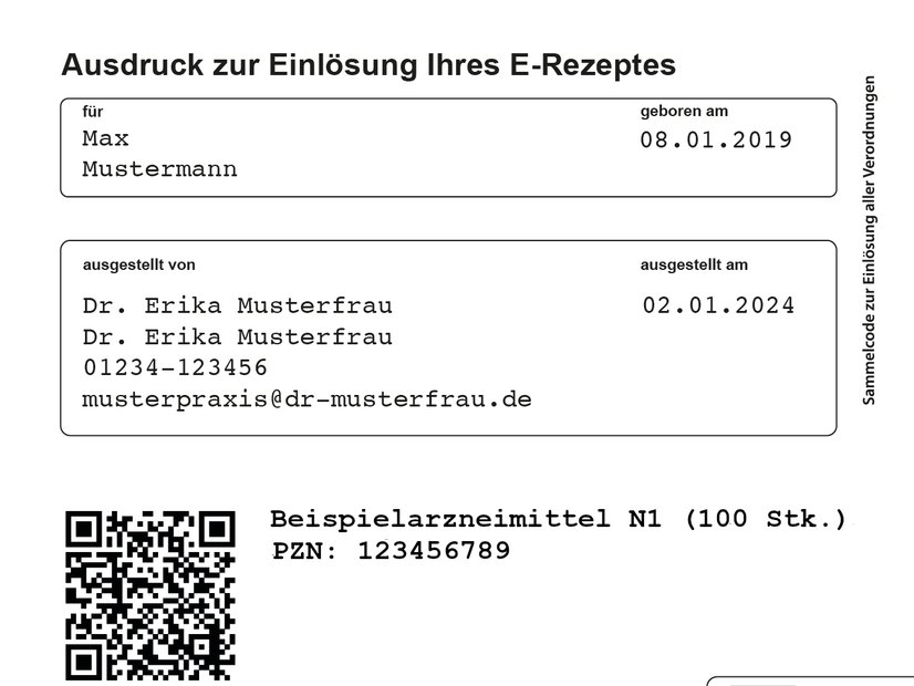 e-Rezept, Ausdruck weiß mit QR-Code