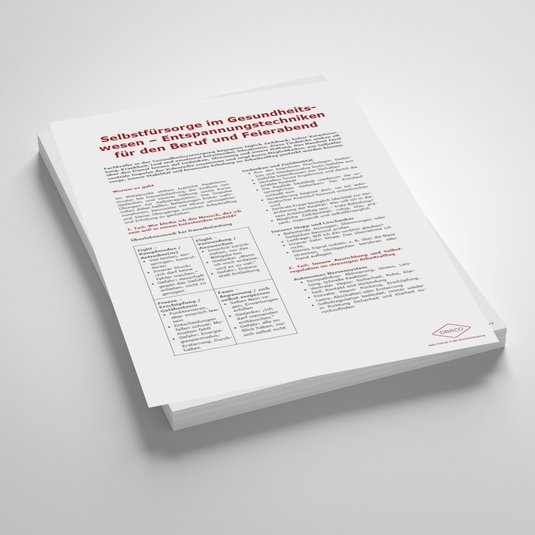 Vorschaubild Handout: Selbstfürsorge im Gesundheitswesen
