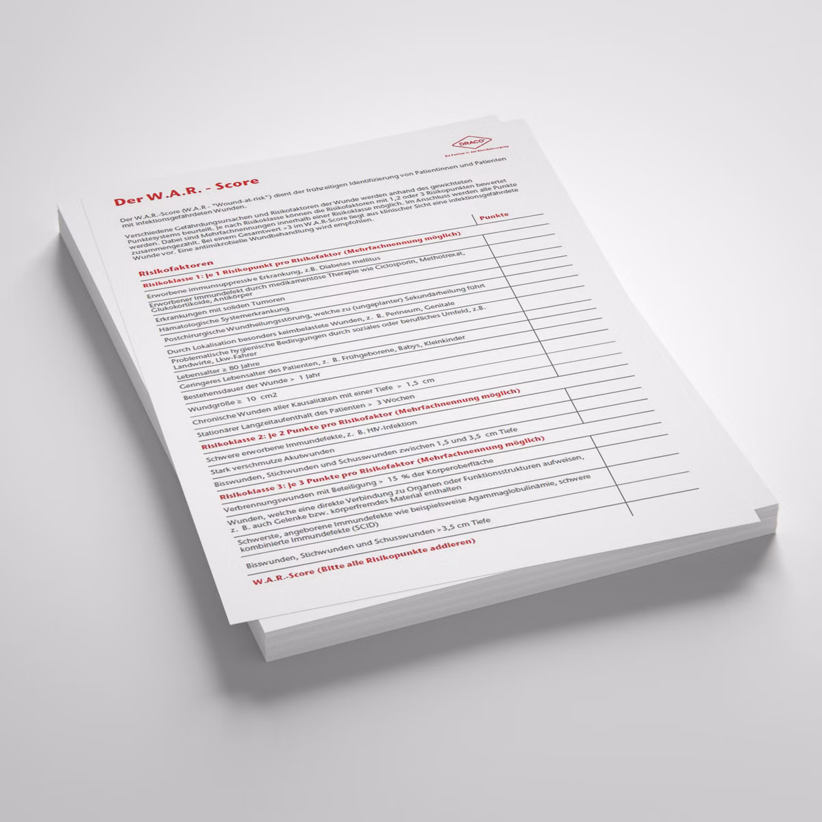 W.A.R. Score (Wound at Risk) Formular, Vorschau